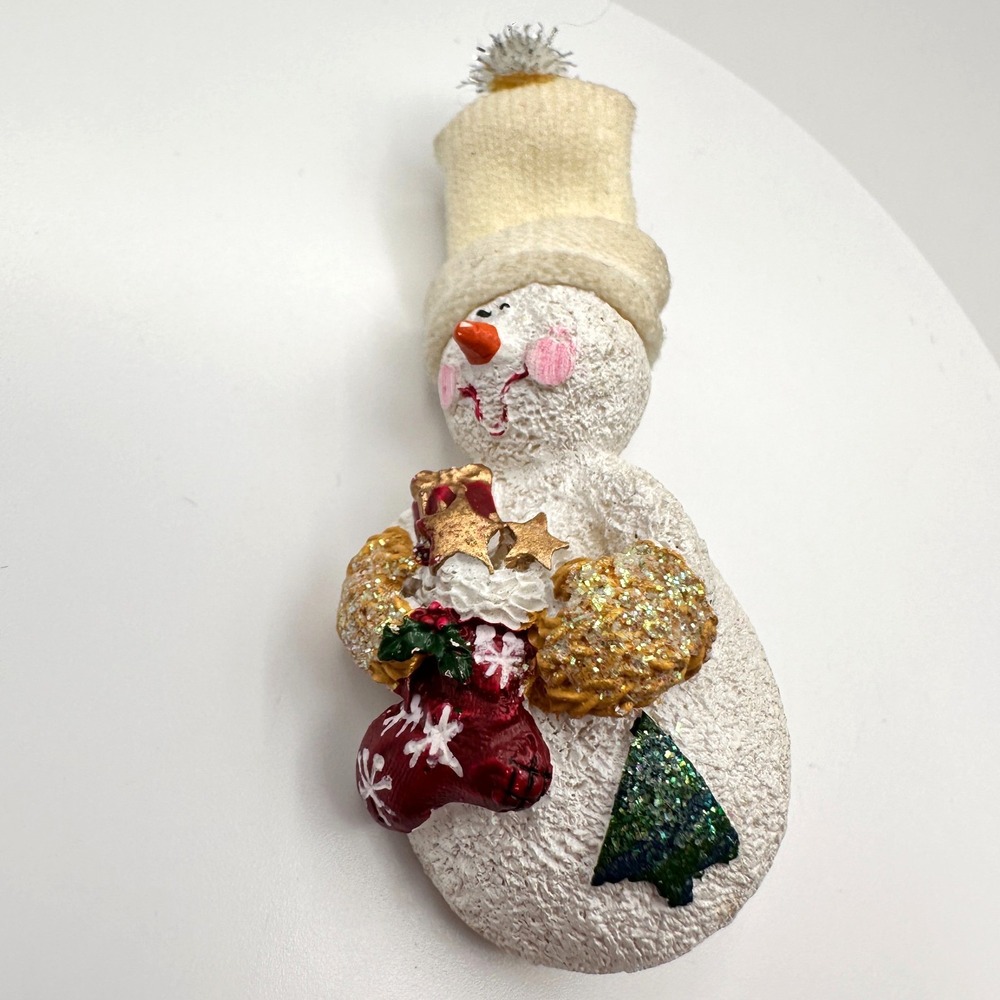 Vintage Snowman Brooch Pin Glitter Resin Christmas Holiday Jewelry Gift